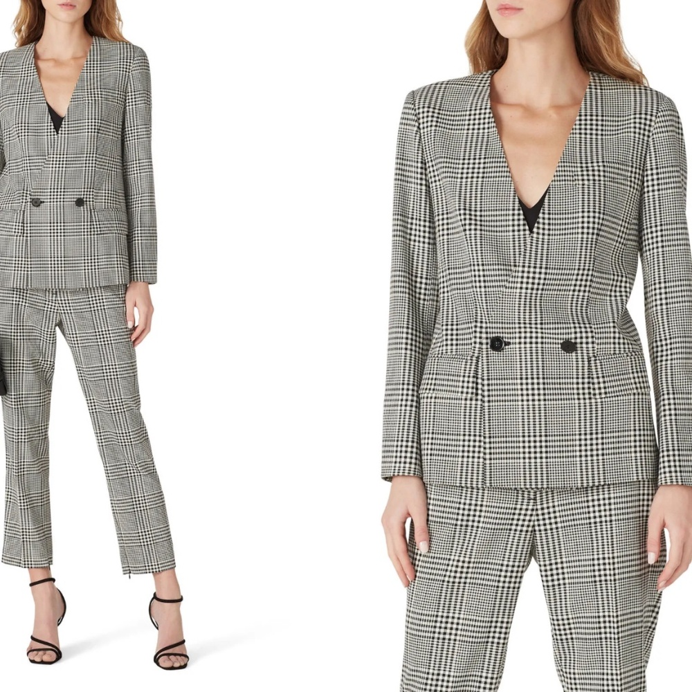 BLAZER: Club Monaco Collarless Houndstooth Doublebreasted Blazer